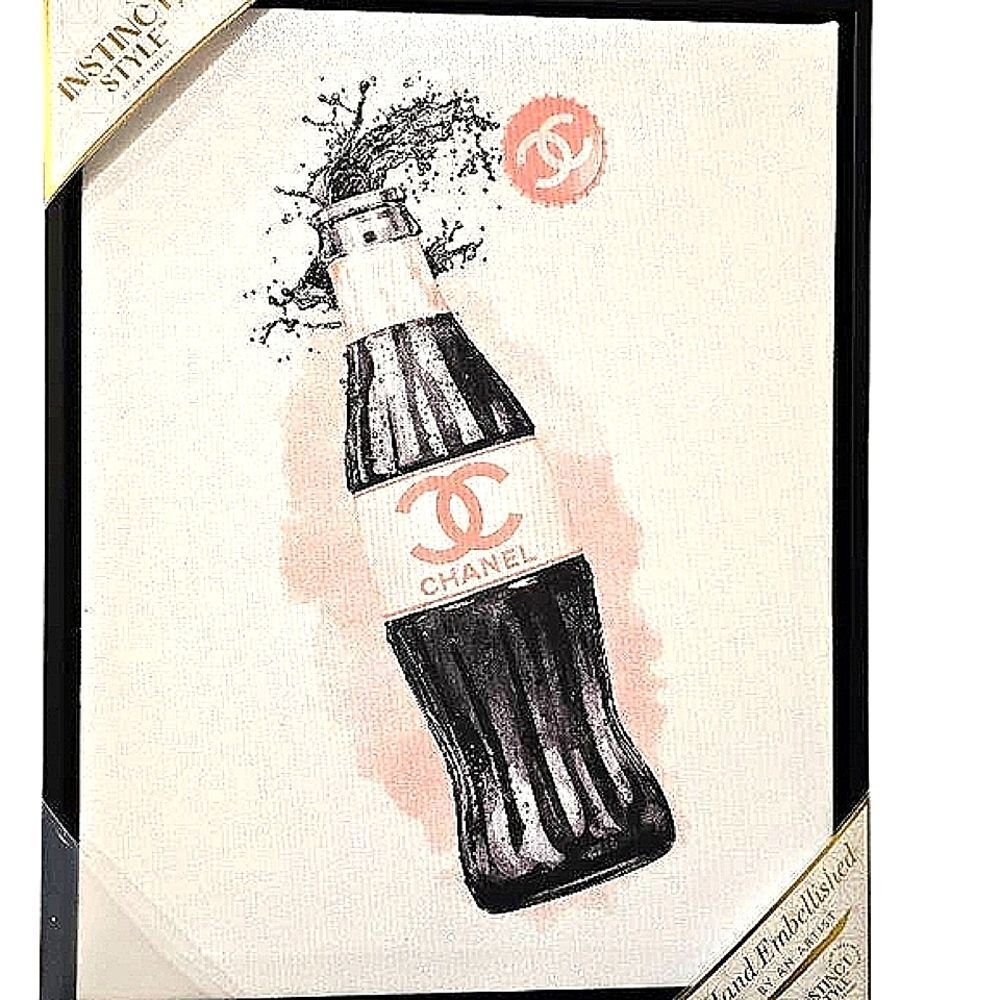 Instinct Style Sipping On Style Embellished Glitter Framed Canvas Wall Decor